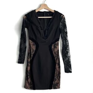 Entry lace long sleeve sexy black dress low cut v-back dress size small